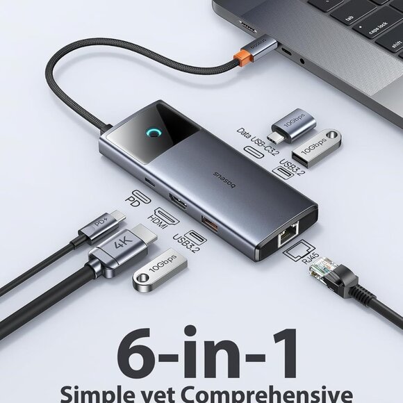 Baseus 10Gbps USB C Hub, 3 USB A/C Data Ports, 4K@60Hz HDMI, 6in1 - Picture 2 of 5